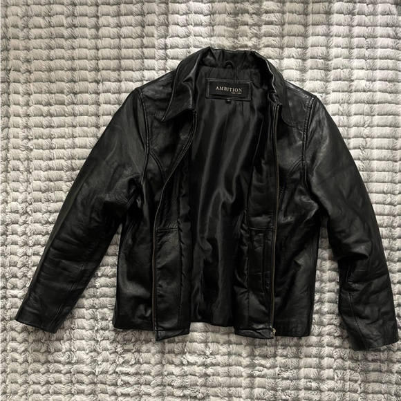 AMBITION NEW YORK WOMENS GENUINE BLACK LEATHER JACKET SZ 14 LARGE BLAZER - Picture 3 of 10